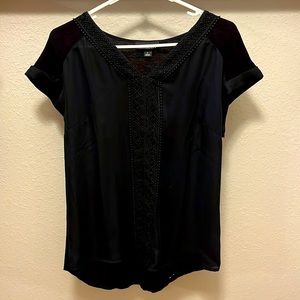 Zora Crochet Trim Mixed Material Blouse - Size Small - Fortune and Ivy brand.